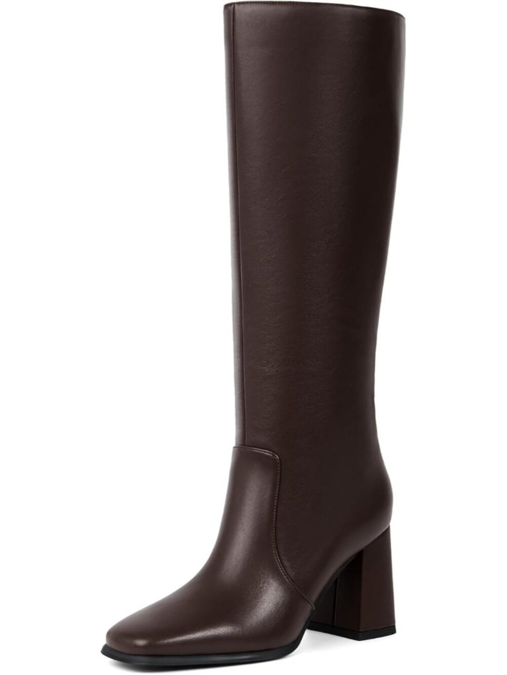 Women's Chocolate Square Toe Chunky Heel Side Zipper Knee High Gogo Boot Shoes